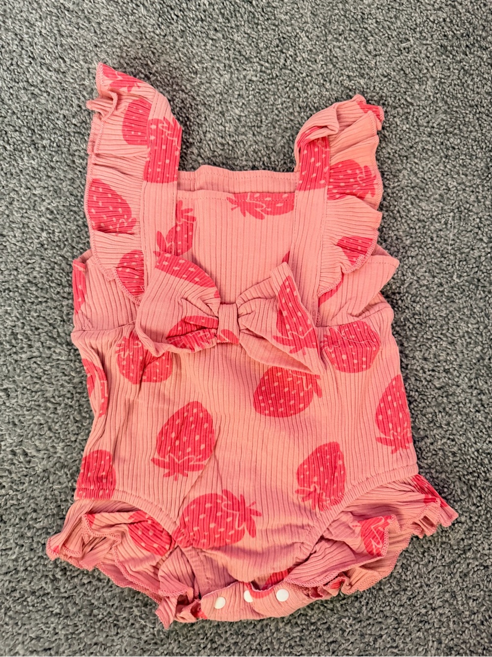 Pink Strawberry Print Ruffled One-Piece for Kids